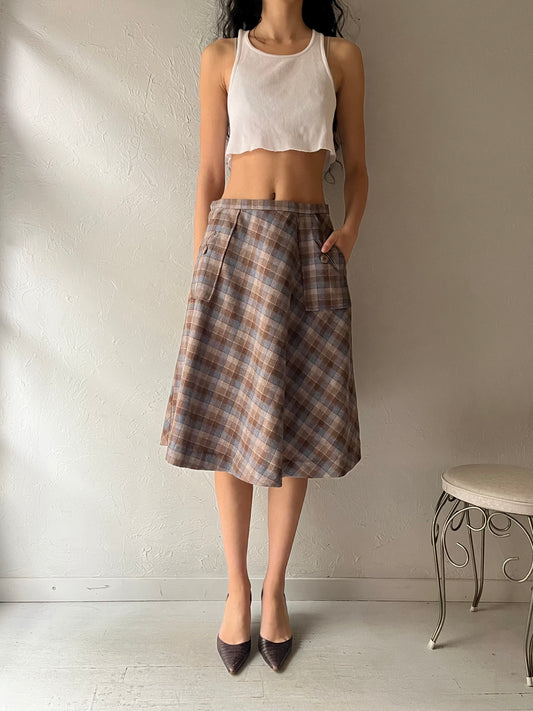 Vintage Handmade Plaid Midi Skirt / Medium