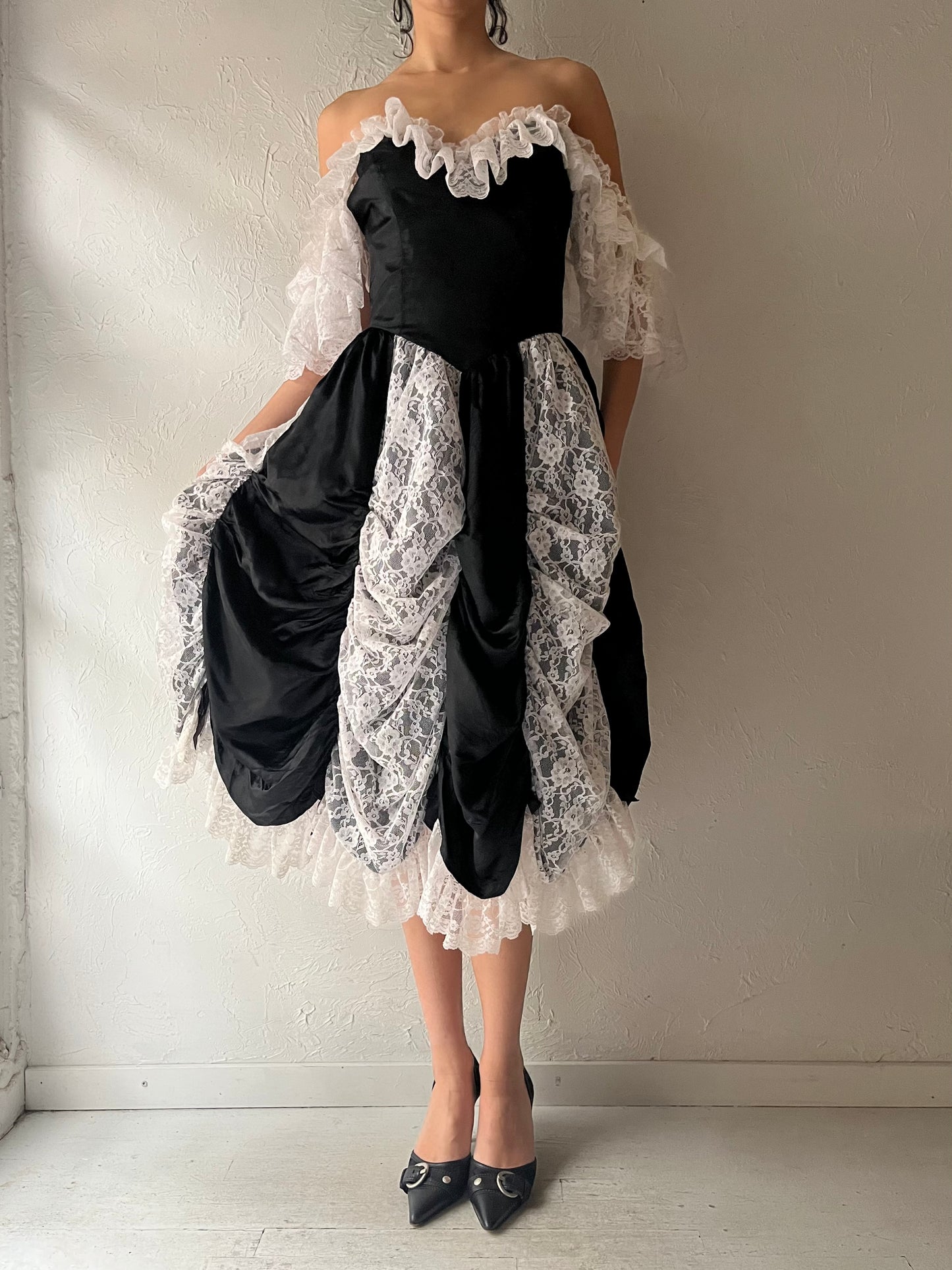 80s 'Loralie' Black and White Southern Formal Dress / Medium