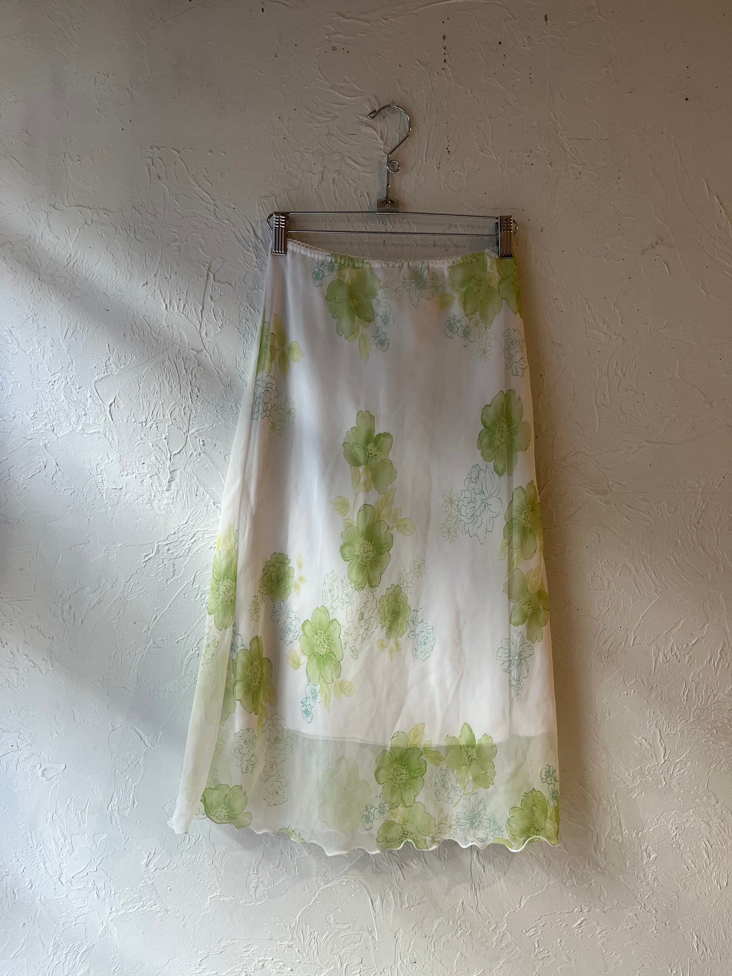 90s White Floral Skirt / Small - Medium