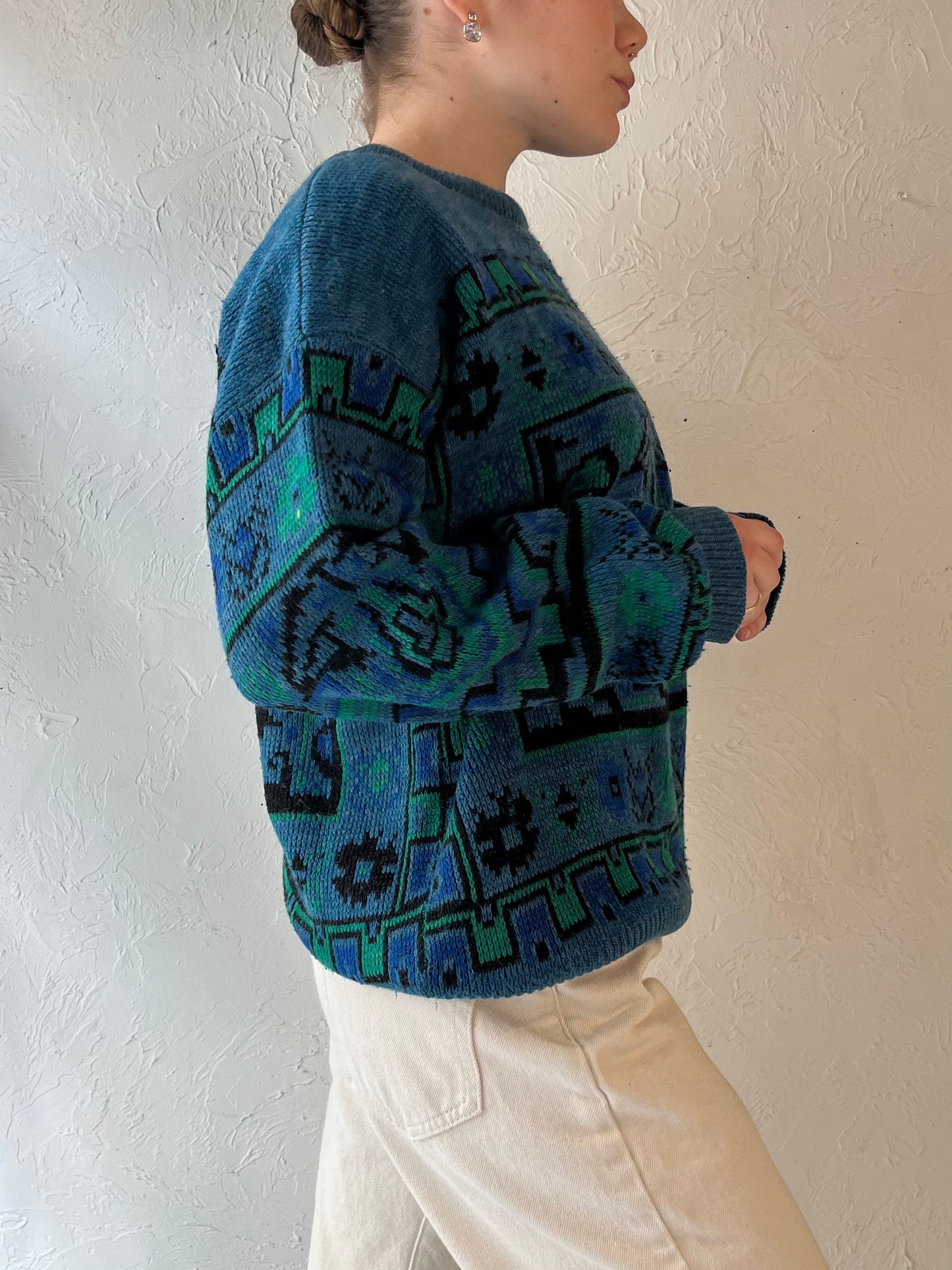 90s Blue Acrylic Wool Pullover Sweater / Medium