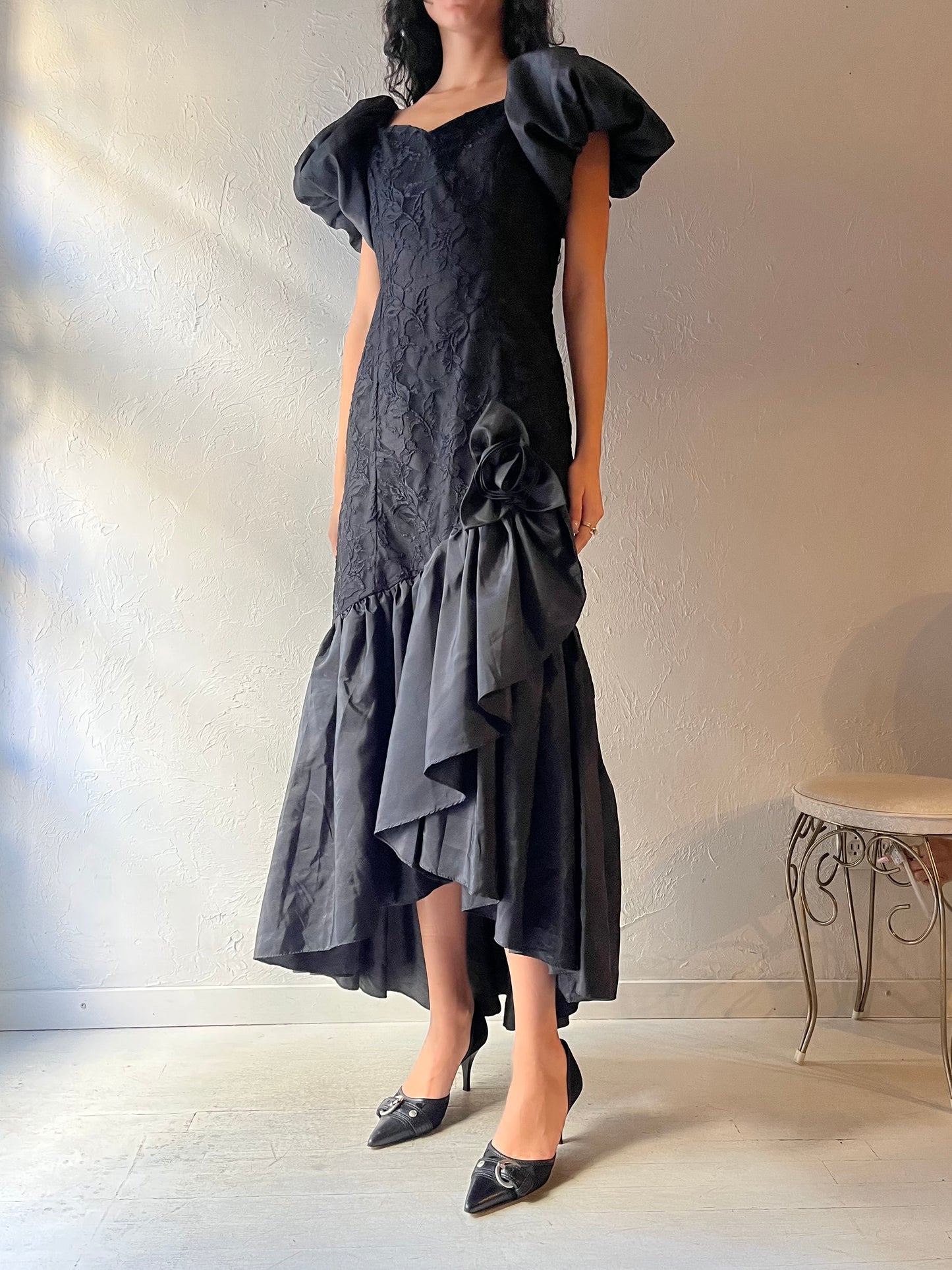 80s Black Less Evening Dress Dress / Large