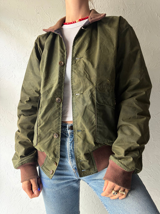 90s 'Polo' Green Equestrian Waxed Cotton Riding Bomber Jacket / Vintage 1990s Retro Country Heritage Field Jacket / Small