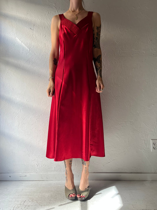 90s 'Intimate Details' Red Silky Romantic Slip Dress / Small