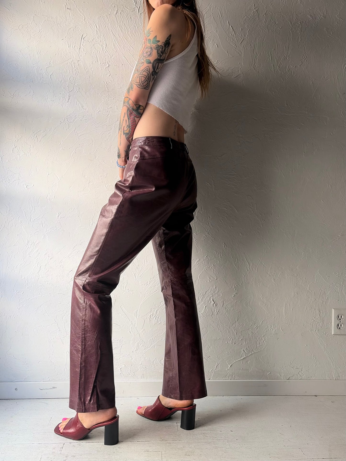 90s 'Tristan & Iseut' Burgundy Leather Pants / Small