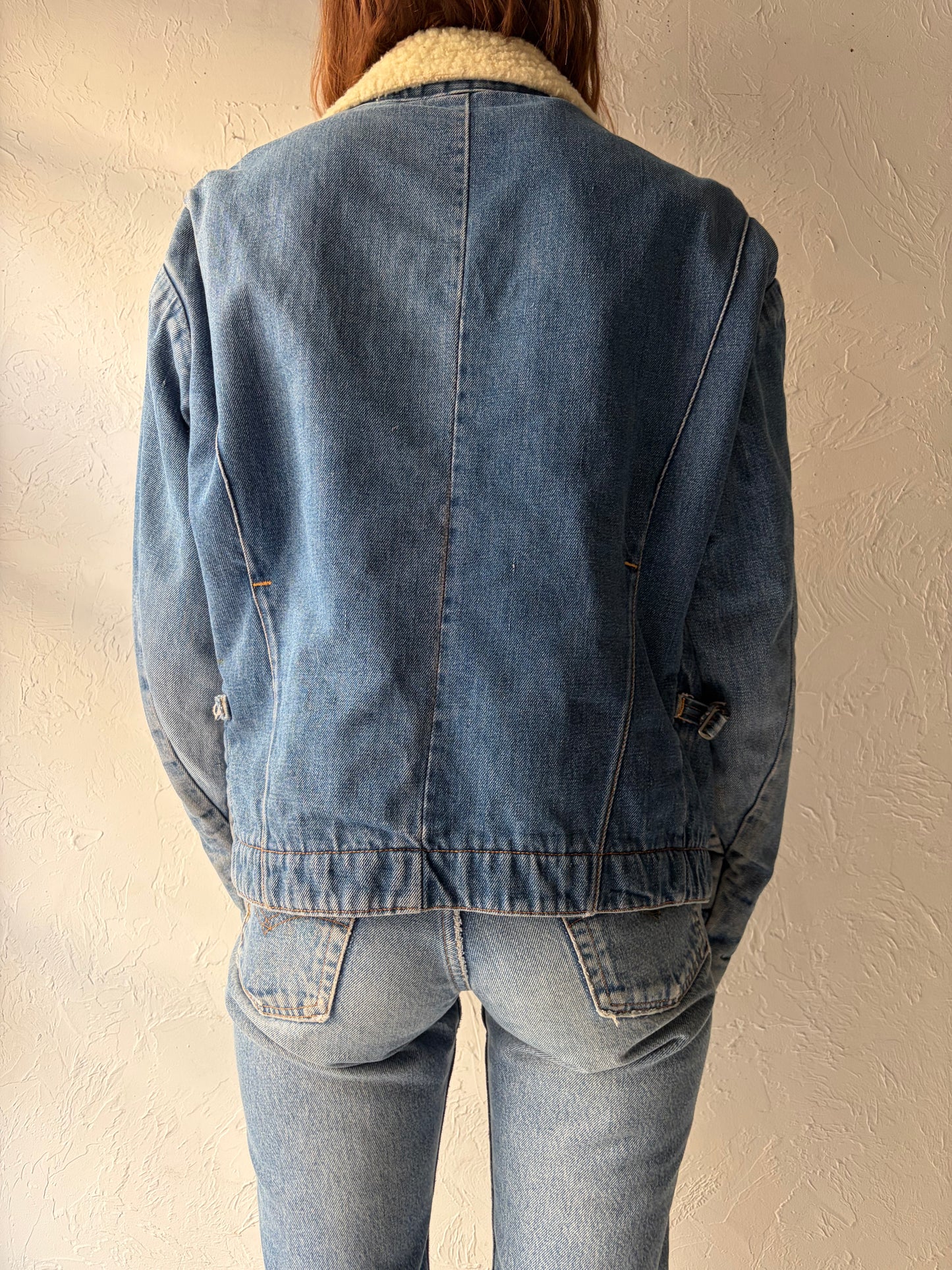 70s 'Key Imperial' Faux Shearling Lined Denim Work Wear Jacket / Medium