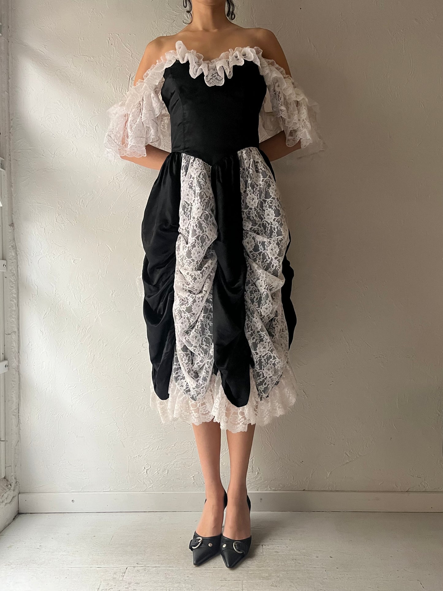 80s 'Loralie' Black and White Southern Formal Dress / Medium