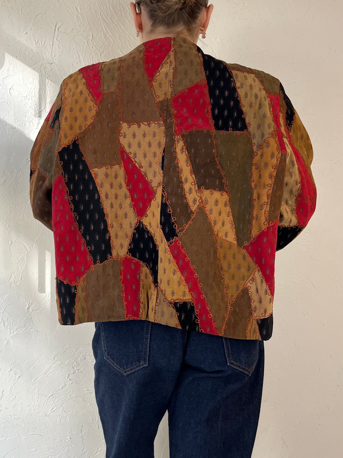 90s ‘Raindrops’ Patchwork Suede Jacket / Large