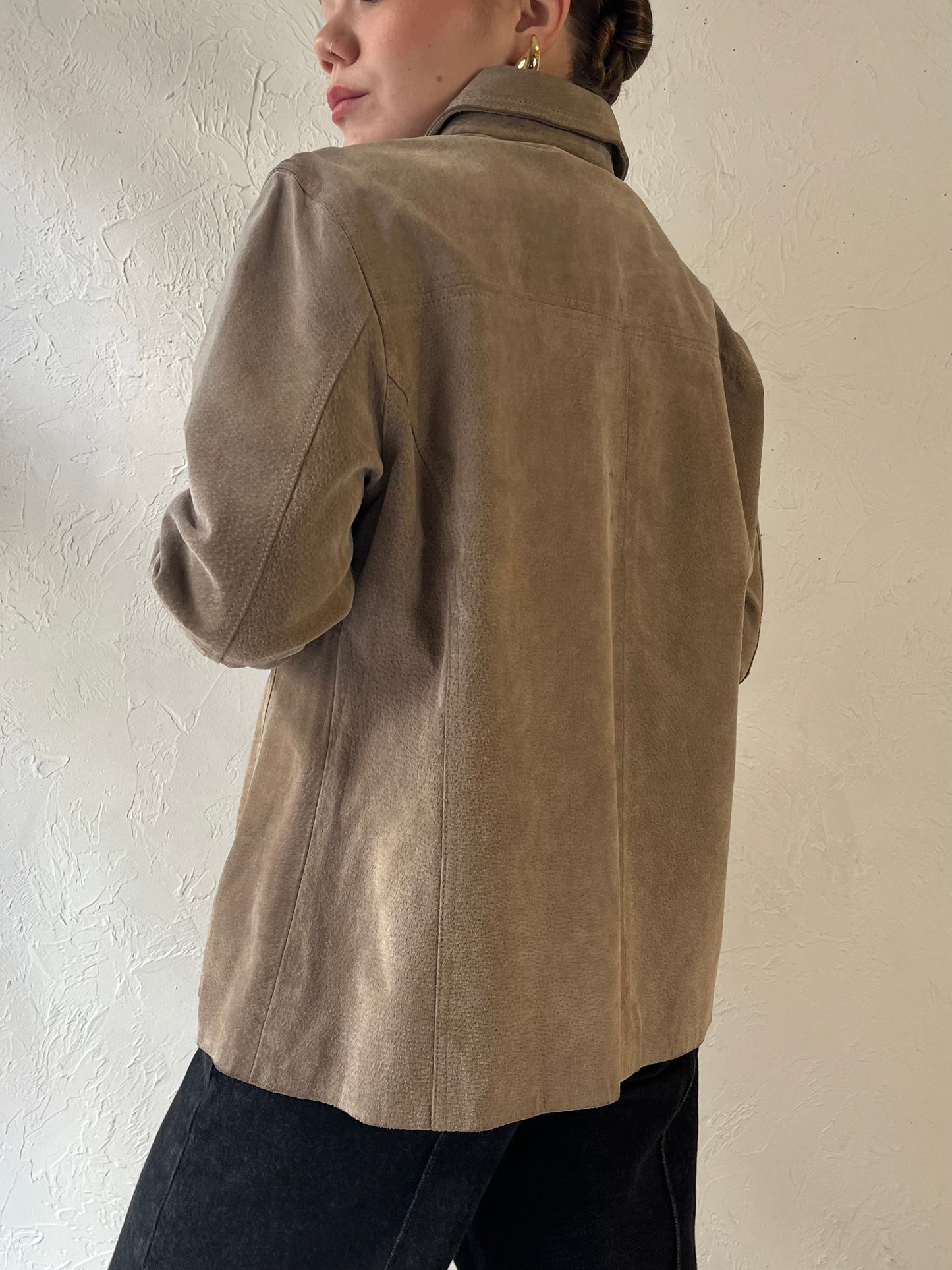 Y2k 'North Crest' Taupe Suede Jacket / L