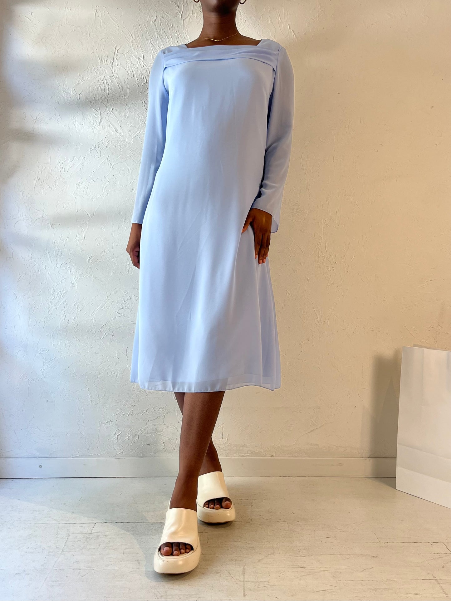 Vintage Pale Blue Long Sleeve Dress / Medium