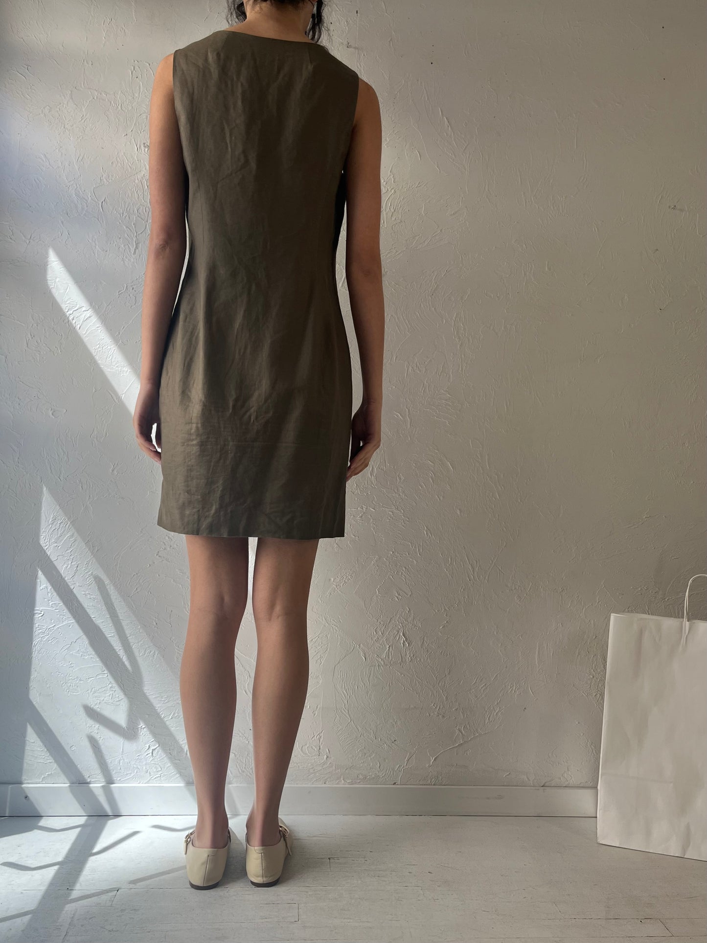 90s ‘Episode’ Green Button Up Linen Dress / Large