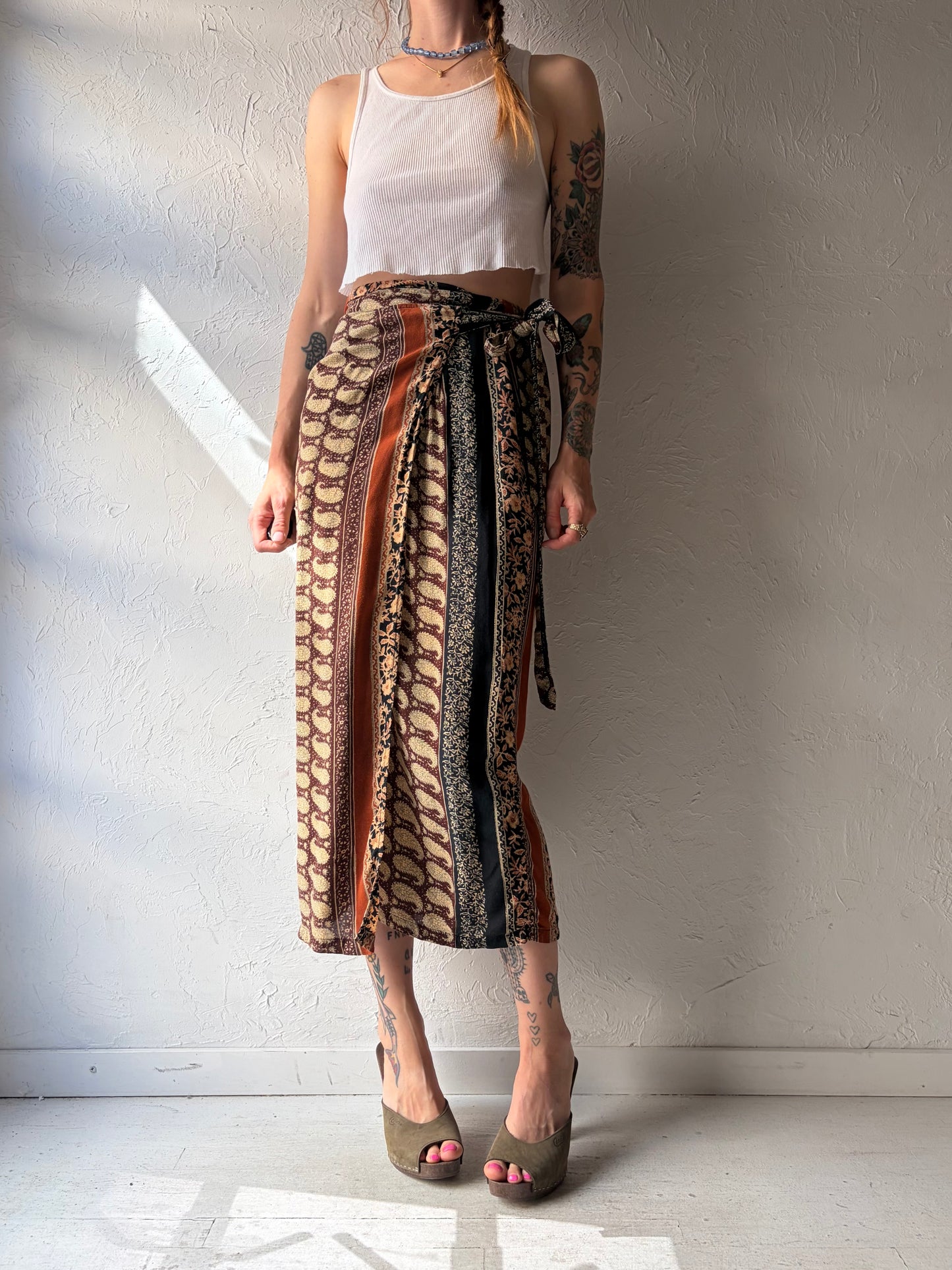 90s 'Dalmys' Rayon Wrap Skirt / Small