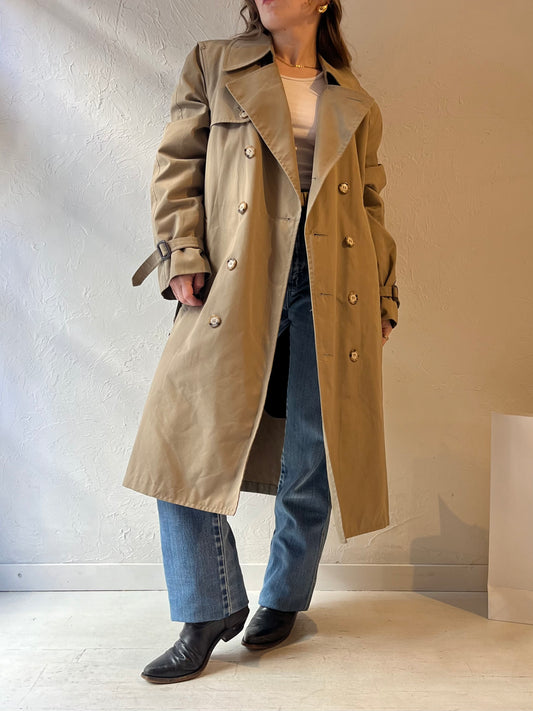 90s 'Clipper Mist London Town' Beige Faux Fur Lined Trench Coat / Medium