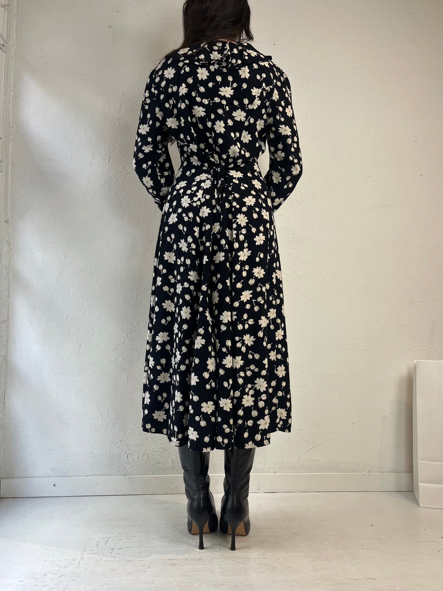 90s 'Cotton Ginny' Floral Print Rayon Dress / Medium