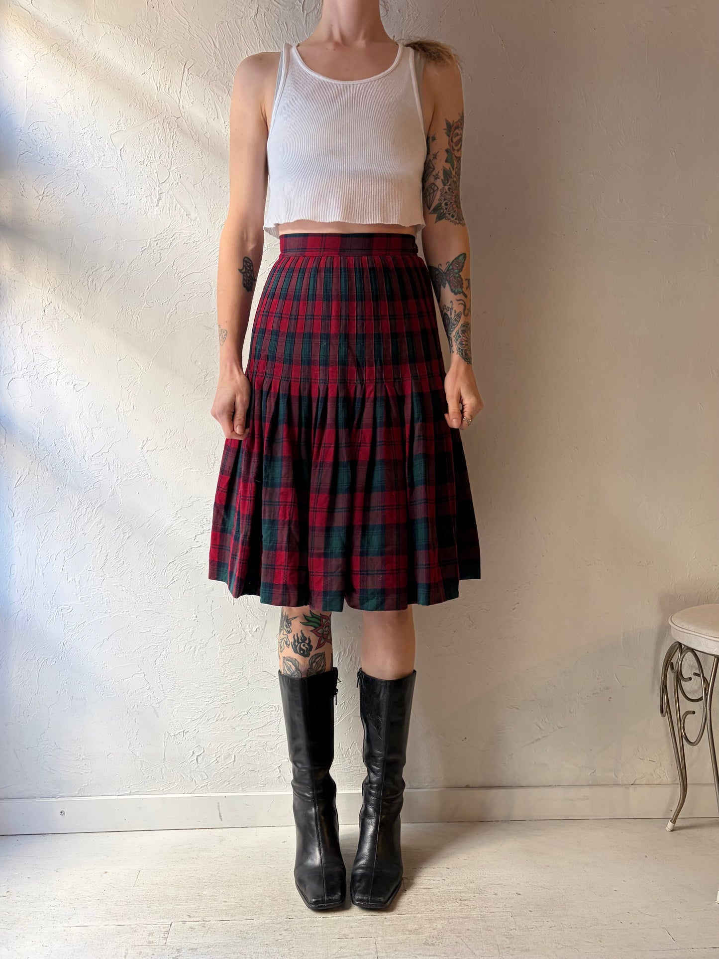 80s 'Al Jean' Plaid Midi Skirt / XS