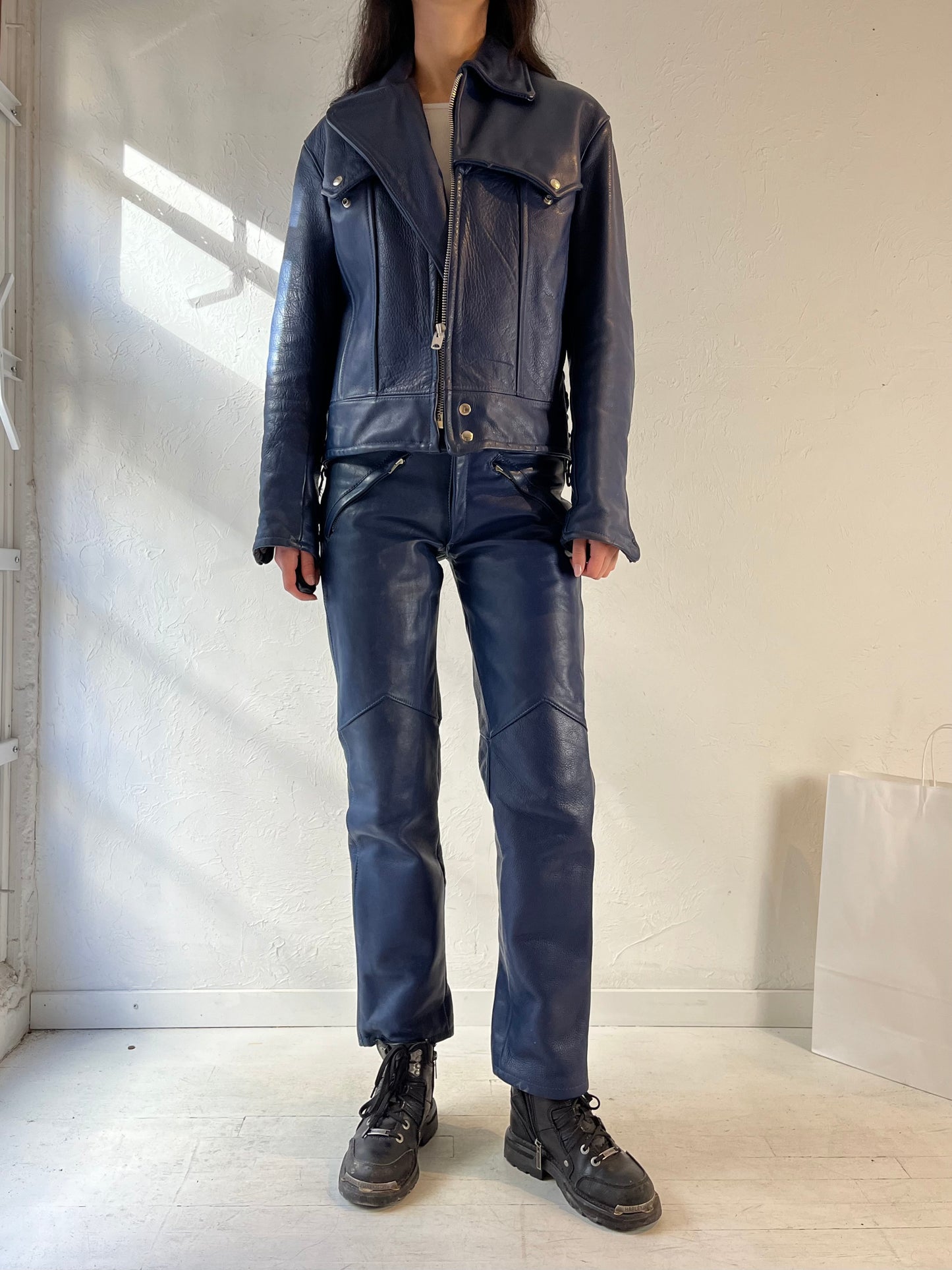 70s ‘Apparel Annex’ Blue Thick Leather Biker Set / Small