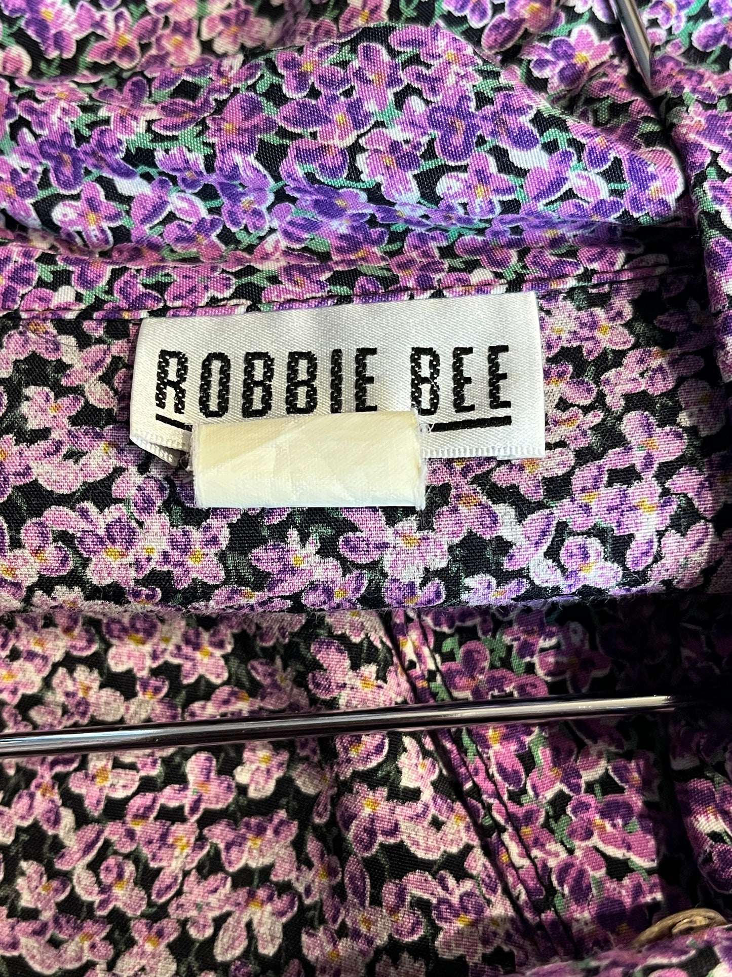 90s ‘Robbie Bee’ Purple Floral Print Midi Dress / Large