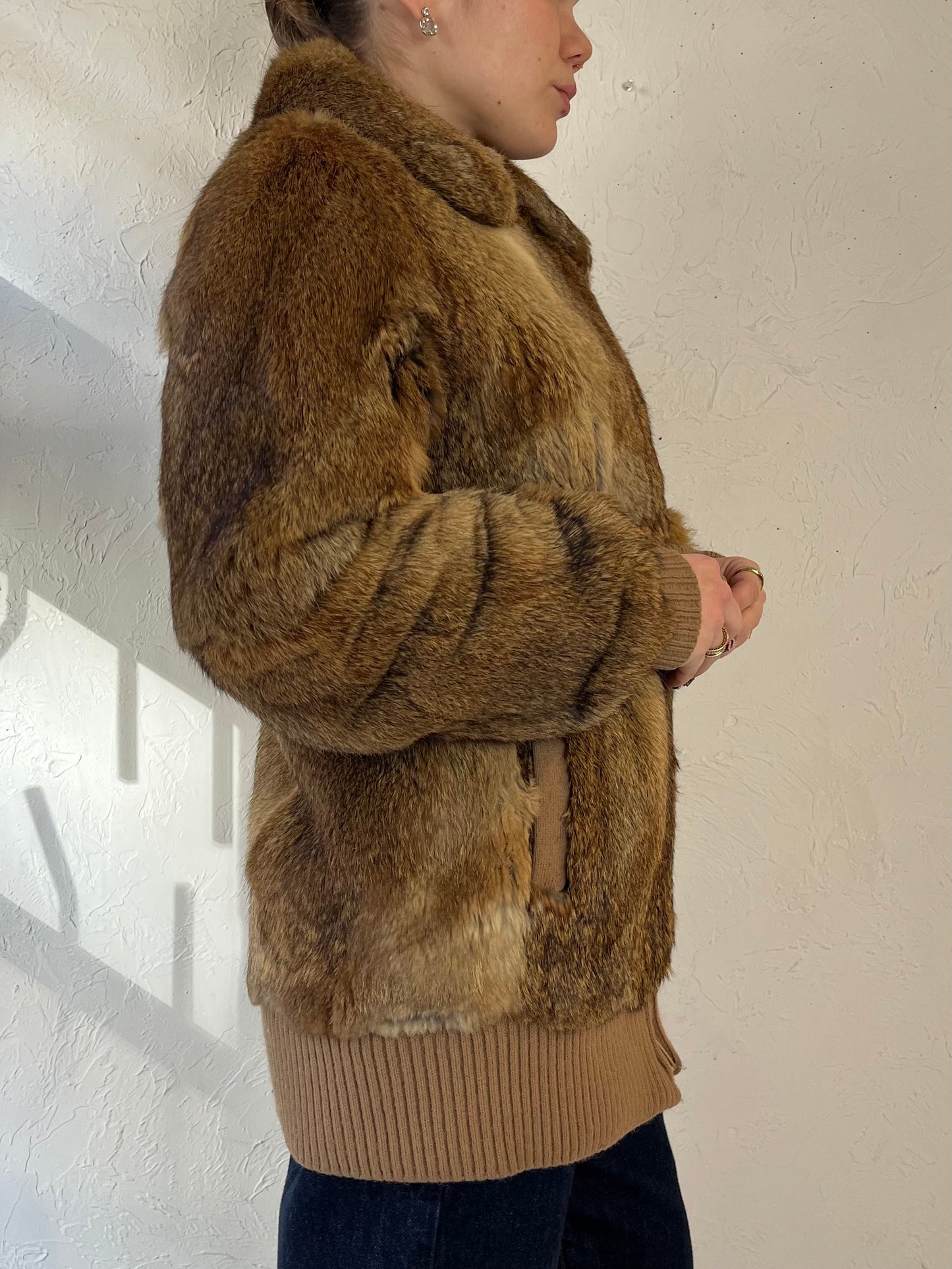 Vintage 90s ' City Fur' Brown Fur Bomber Style Jacket / Medium