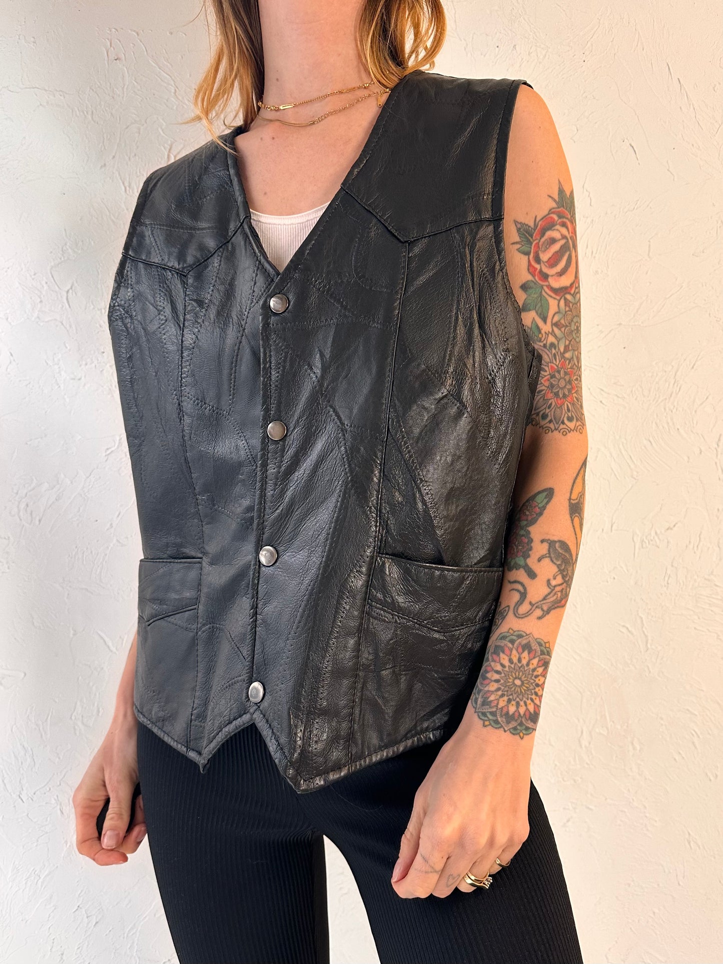 Y2K 'Leather Works' Black Vest / Medium