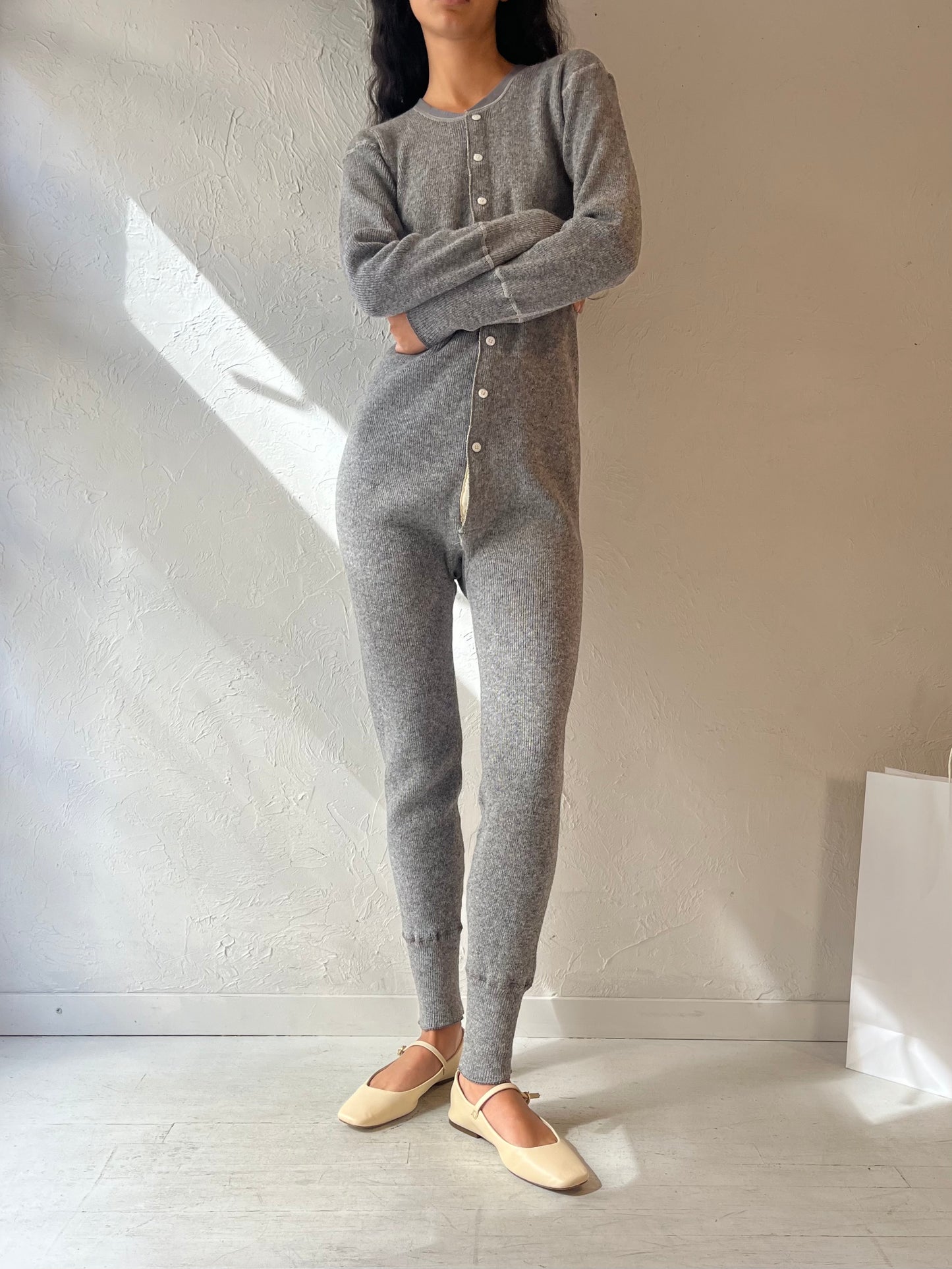 Vintage 'Stanfields' Gray Knit long Underwear Onesie / Small