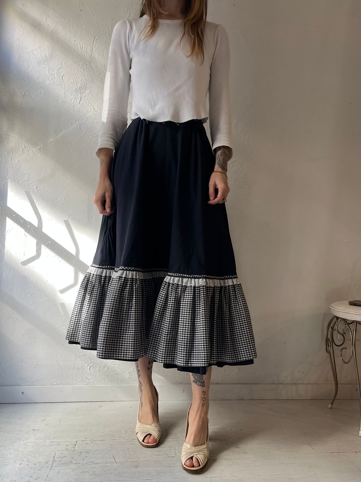 70s 'Stage West' Black Western Skirt / XS