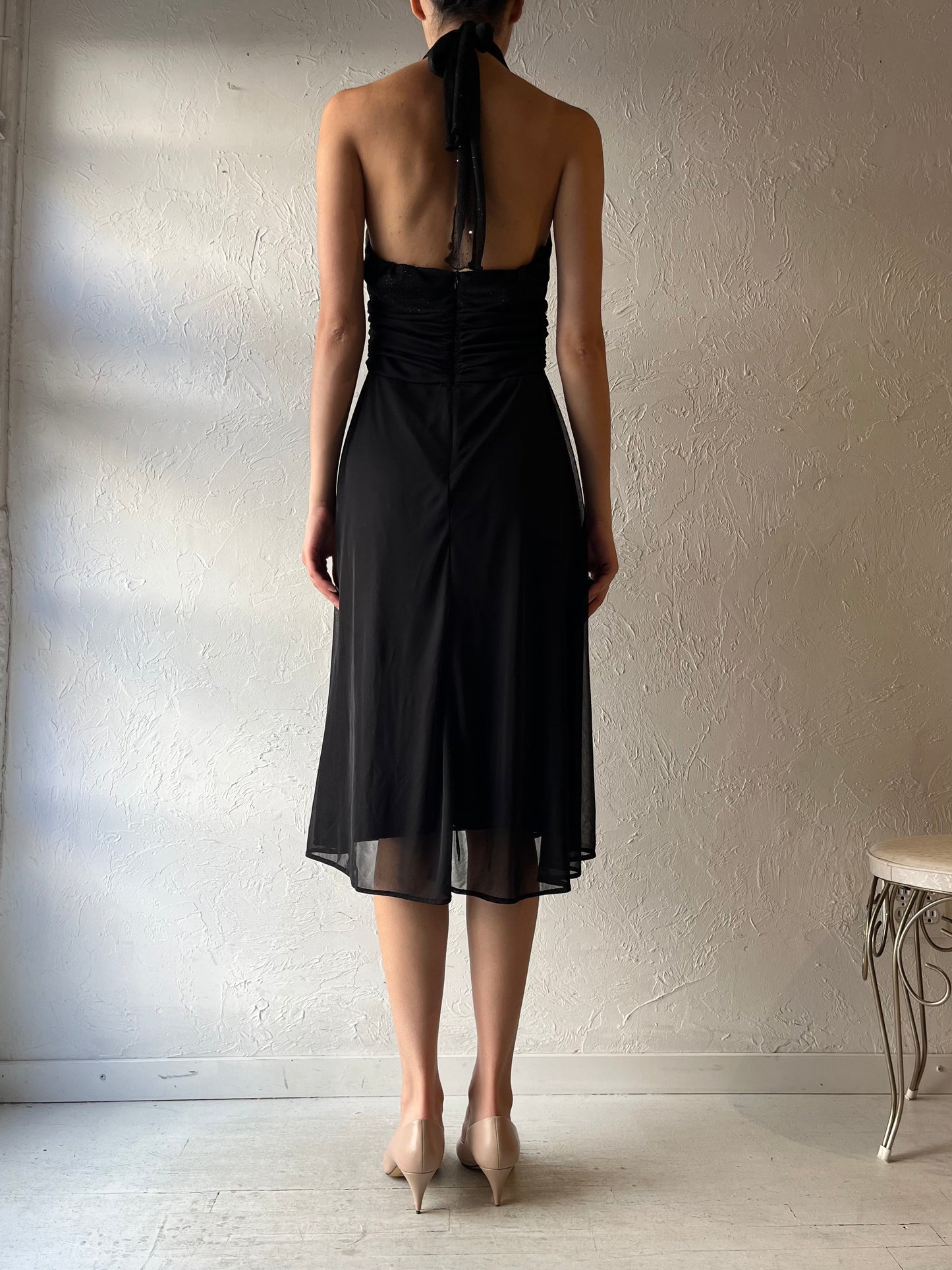 Y2k 'Connected' Black Sparkly Retro Party Dress / Medium
