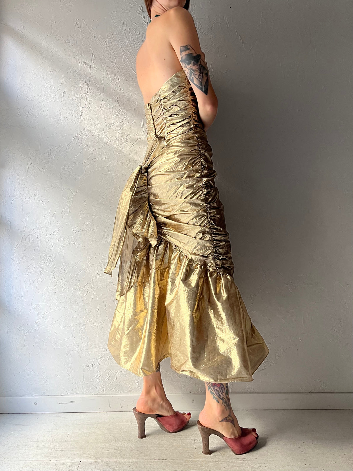 80s 'Gunne Sax' Gold Metallic Retro Formal Party Cocktails Dress / Small