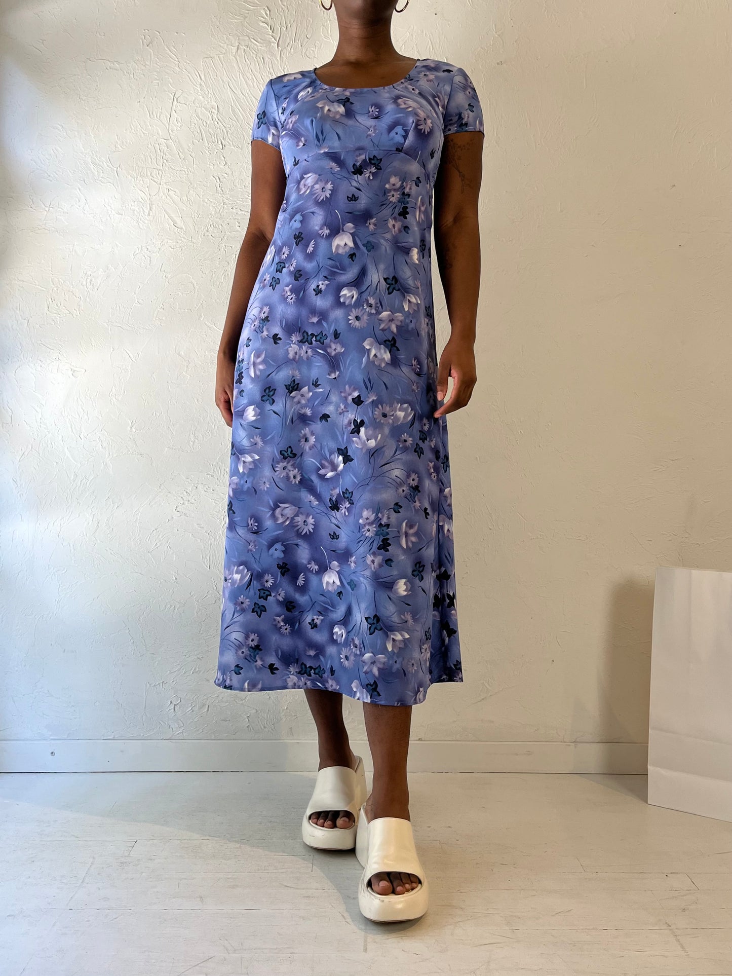 Y2k 'All That Jazz' Blue Floral Print Dress / Medium