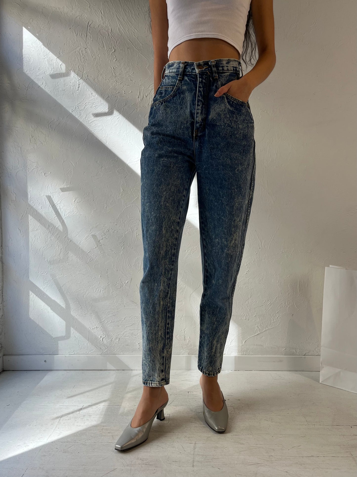 90s 'Hollywood Era' High Waisted Acid Wash Skinny Jeans / 25