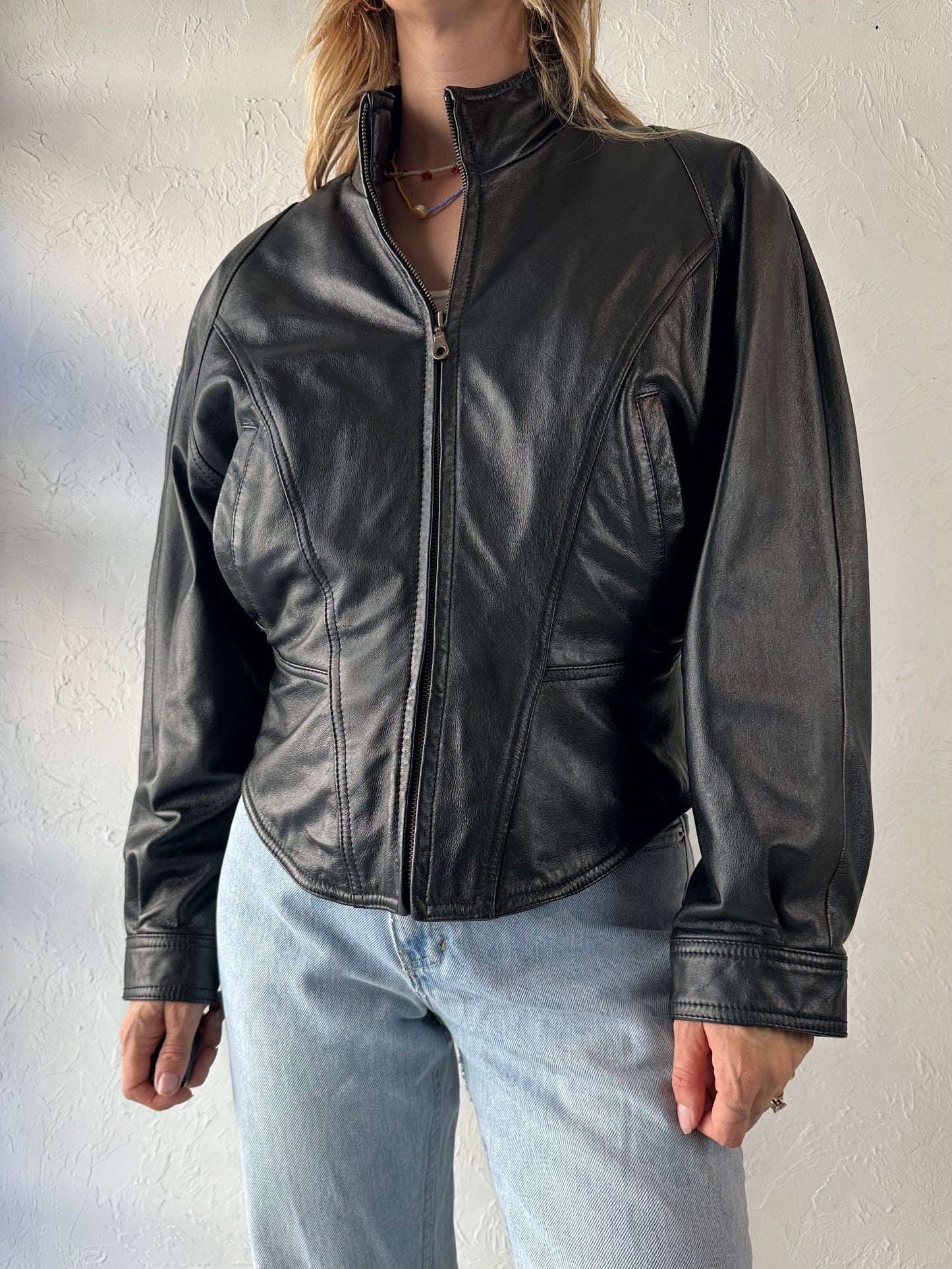 Y2k 'Wilsons' Black Leather Jacket / Medium