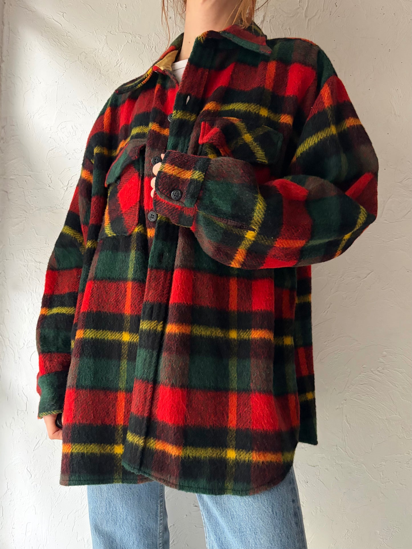80s 'Sears' Plaid Wool Button up Shirt / XL