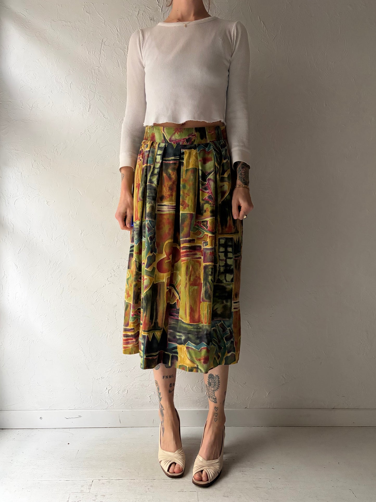 90s 'Norton McNaughton' Abstract Rayon Skirt / Medium