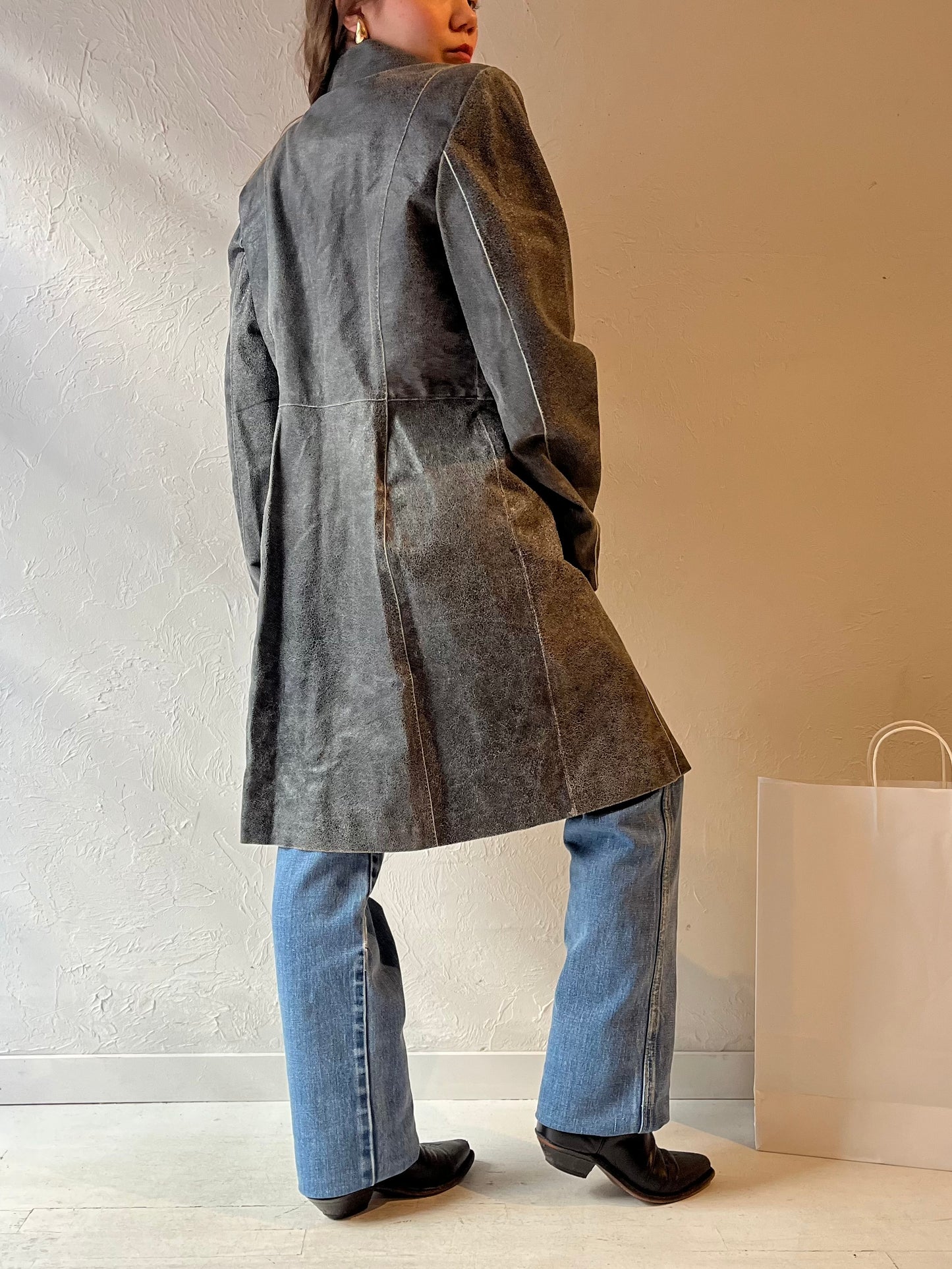 Vintage 'Mary Couro' Gray Leather Coat / Medium