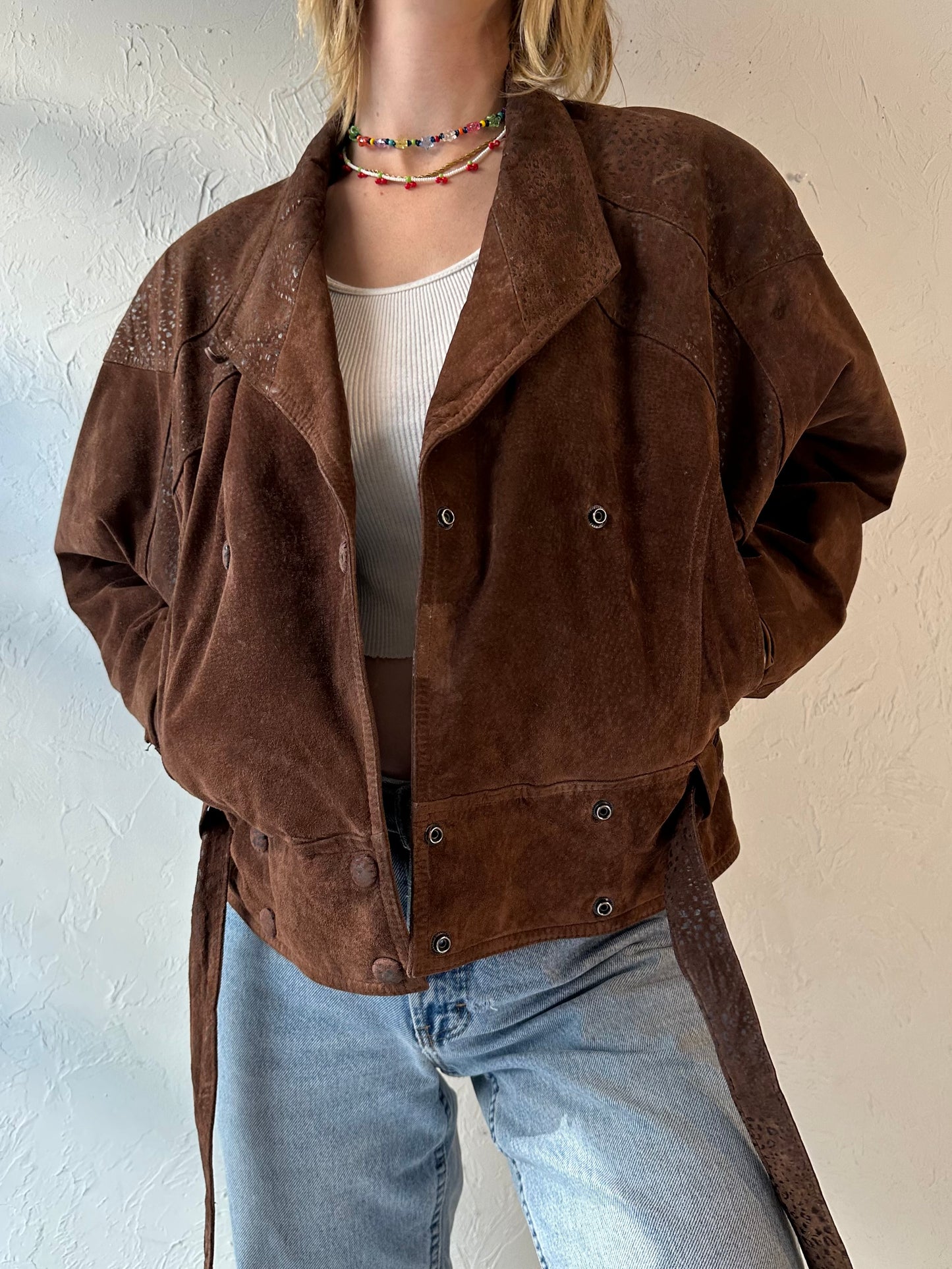 90s 'Byrnes & Baker' Brown Suede Leather Jacket / XS