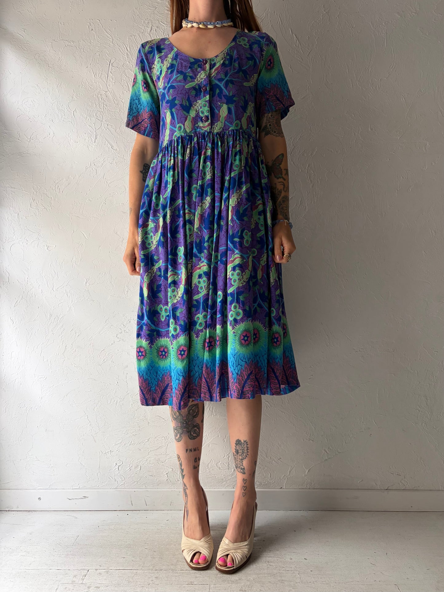 Vintage 'Rainbow Jo' Patterned Midi Skirt / XS