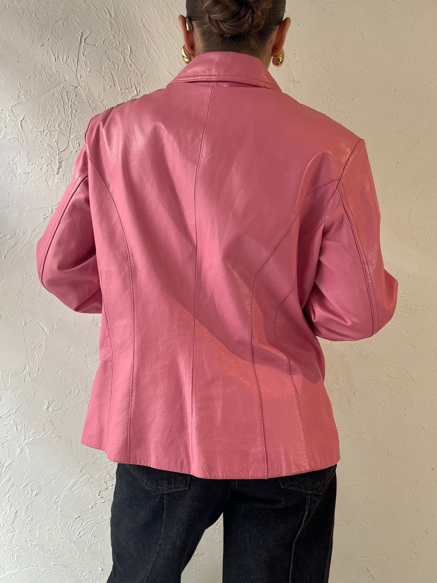 Y2k 'Denver Hayes' Pink Leather Jacket / Medium