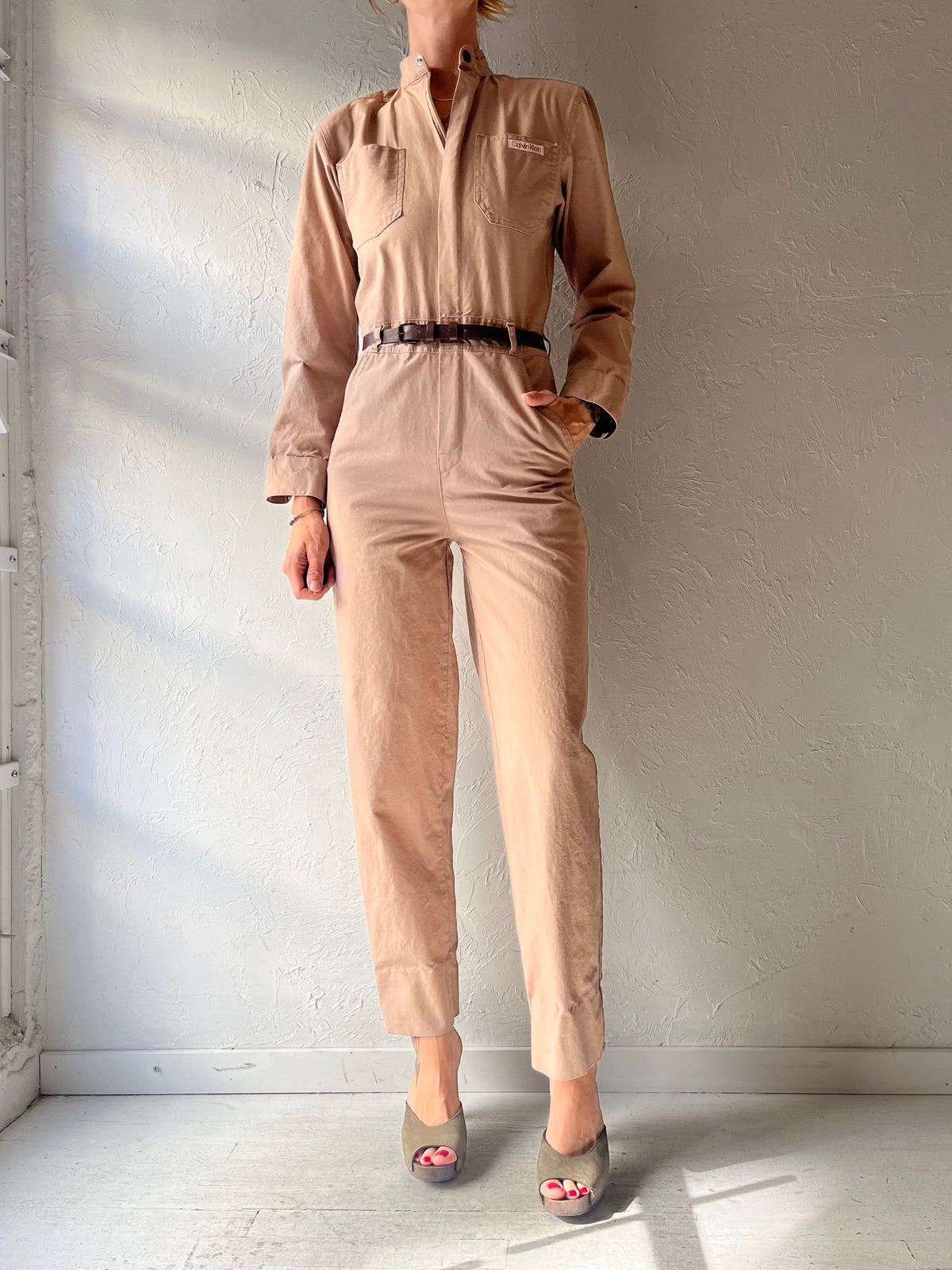 80s 'Calvin Klein' Cotton Flight Jump Suit / Small