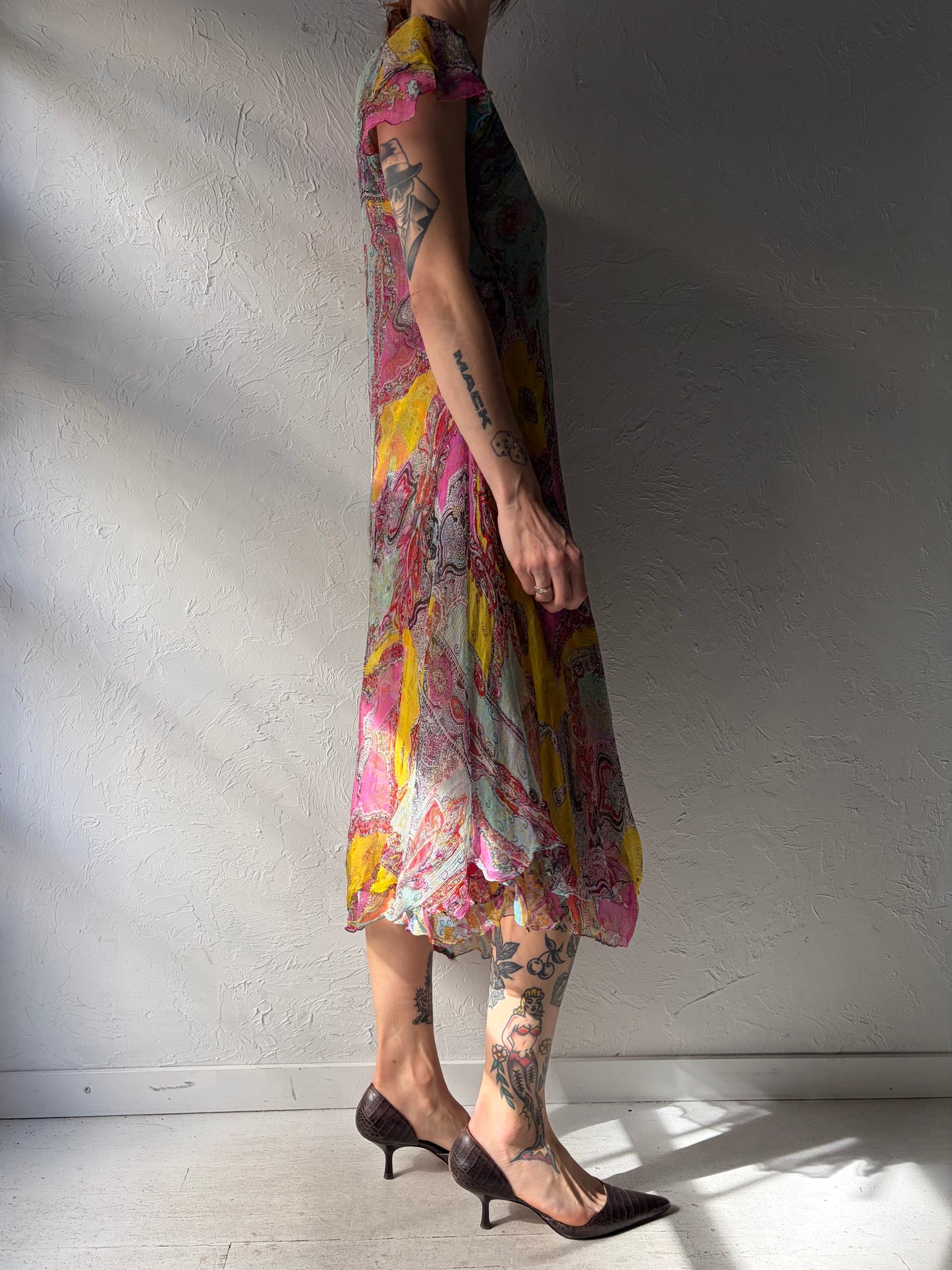 Y2k Vintage Paisley Boho Hippie Summer Maxi Dress / 2000s Flowy Formal Gown / Small