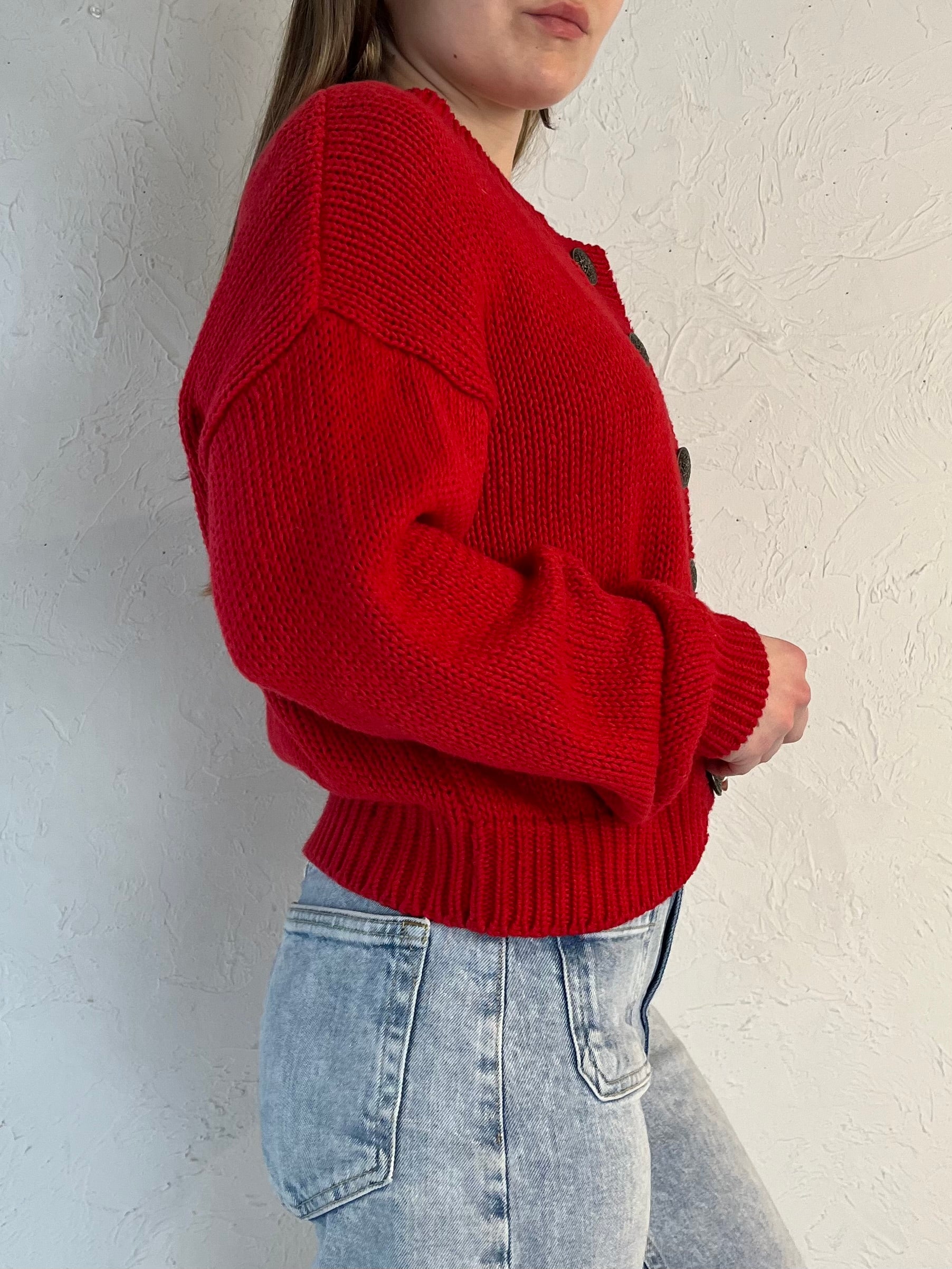 90s ‘Croquet Club’ Red Cardigan Sweater / Small