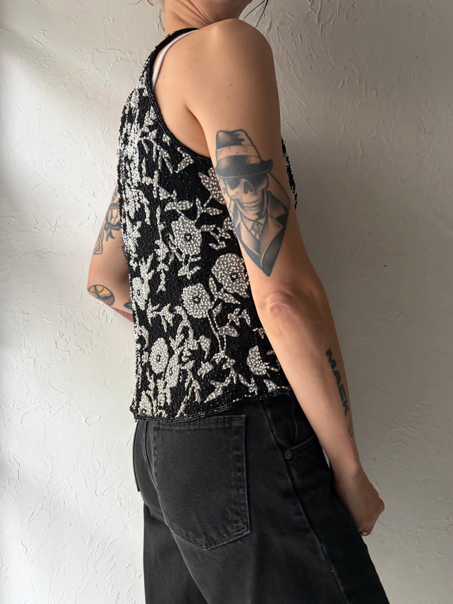 90s ‘Cicily Brown’ Beaded Cowl Neck Top / Medium