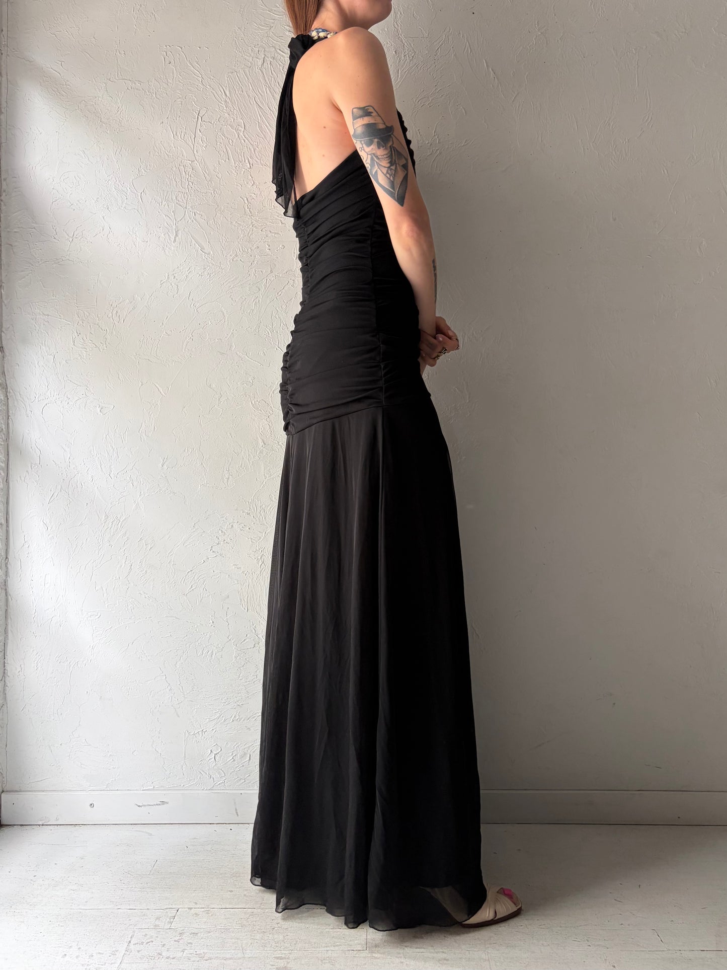 90s 'Le Chateau' Black Formal Halter Dress / Small