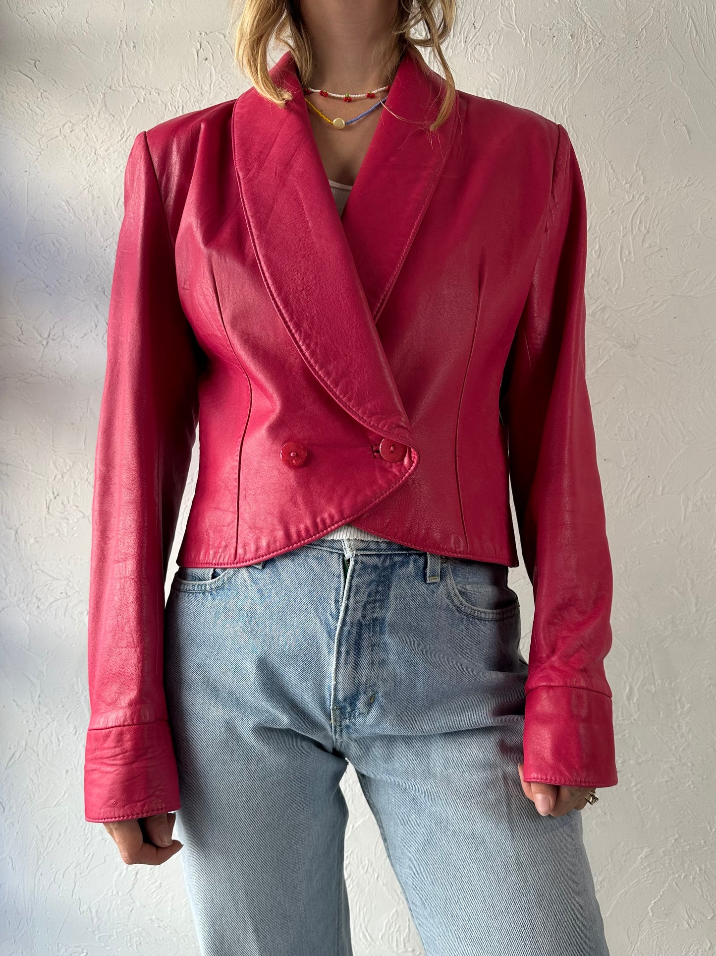 80s 'Neto' Pink Leather Jacket / Small