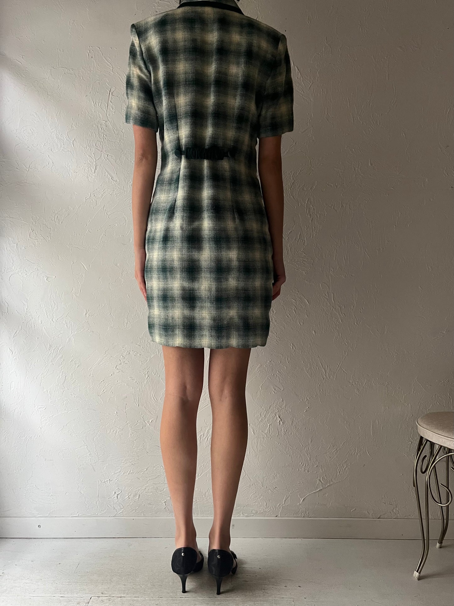 80s Green Button Up Mini Dress / Small