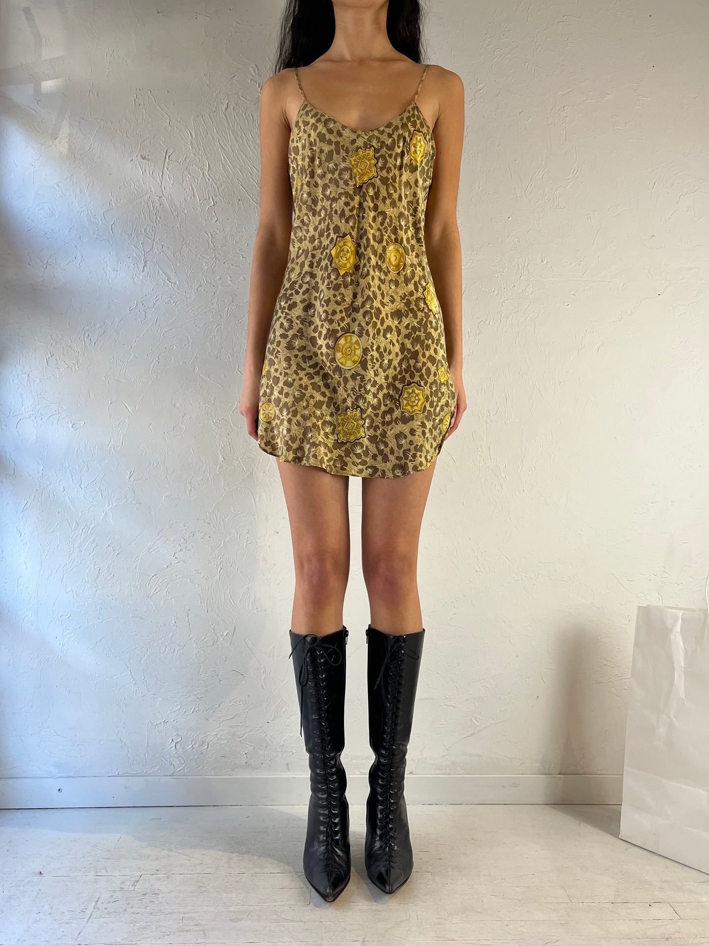 90s 'Victoria Secret' Patterned Silk Mini Slip Dress / Small