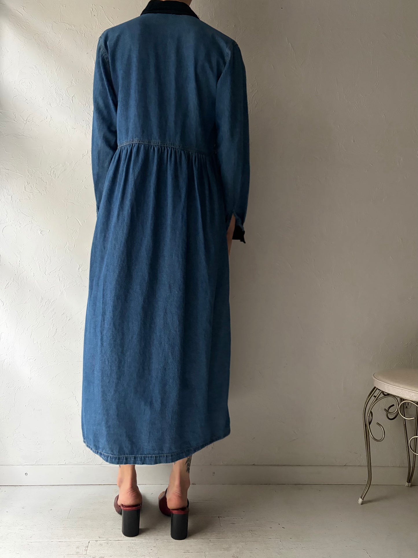 90s ‘Match’ Long Sleeve Denim Dress / Medium
