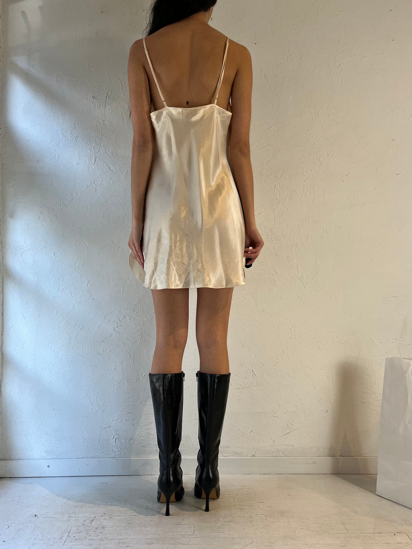 90s 'Victoria Secret' Cream Mini Slip Dress / Large