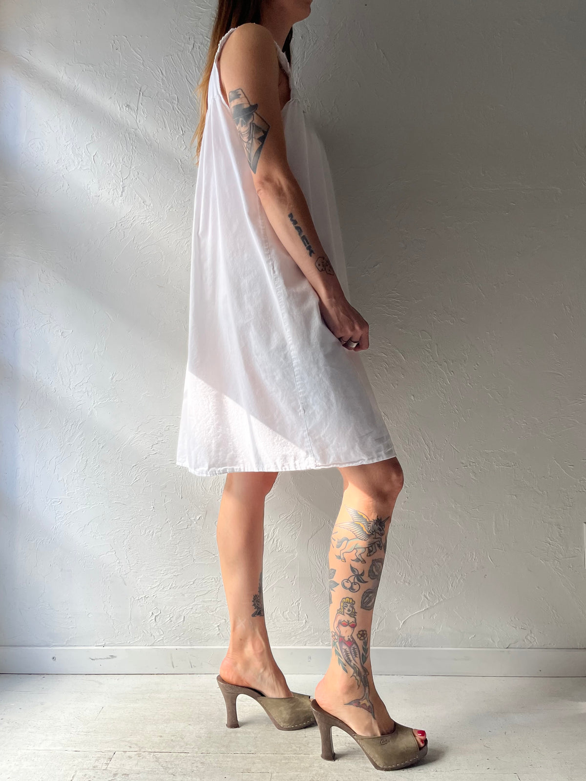 90s 'Nice N Comfy' White Cotton Sleeveless Night Dress / Medium
