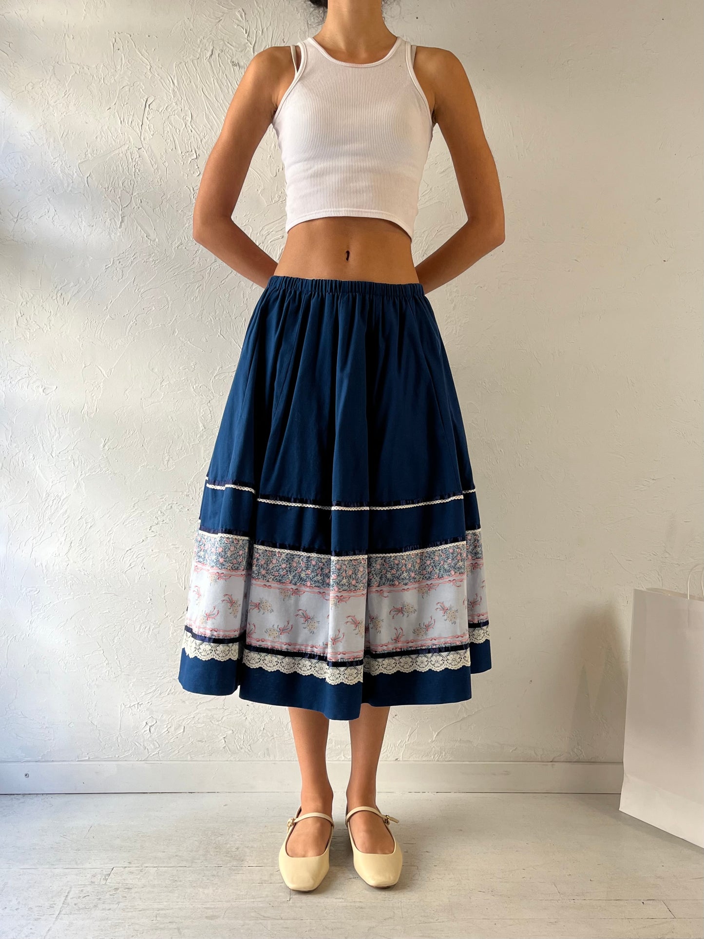 80s ‘Carefree Fashions’ Blue Peasant Skirt / Medium