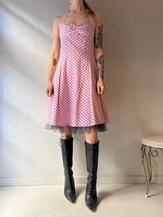 Vintage Pink Polka Dot Pin Up Dress / Small
