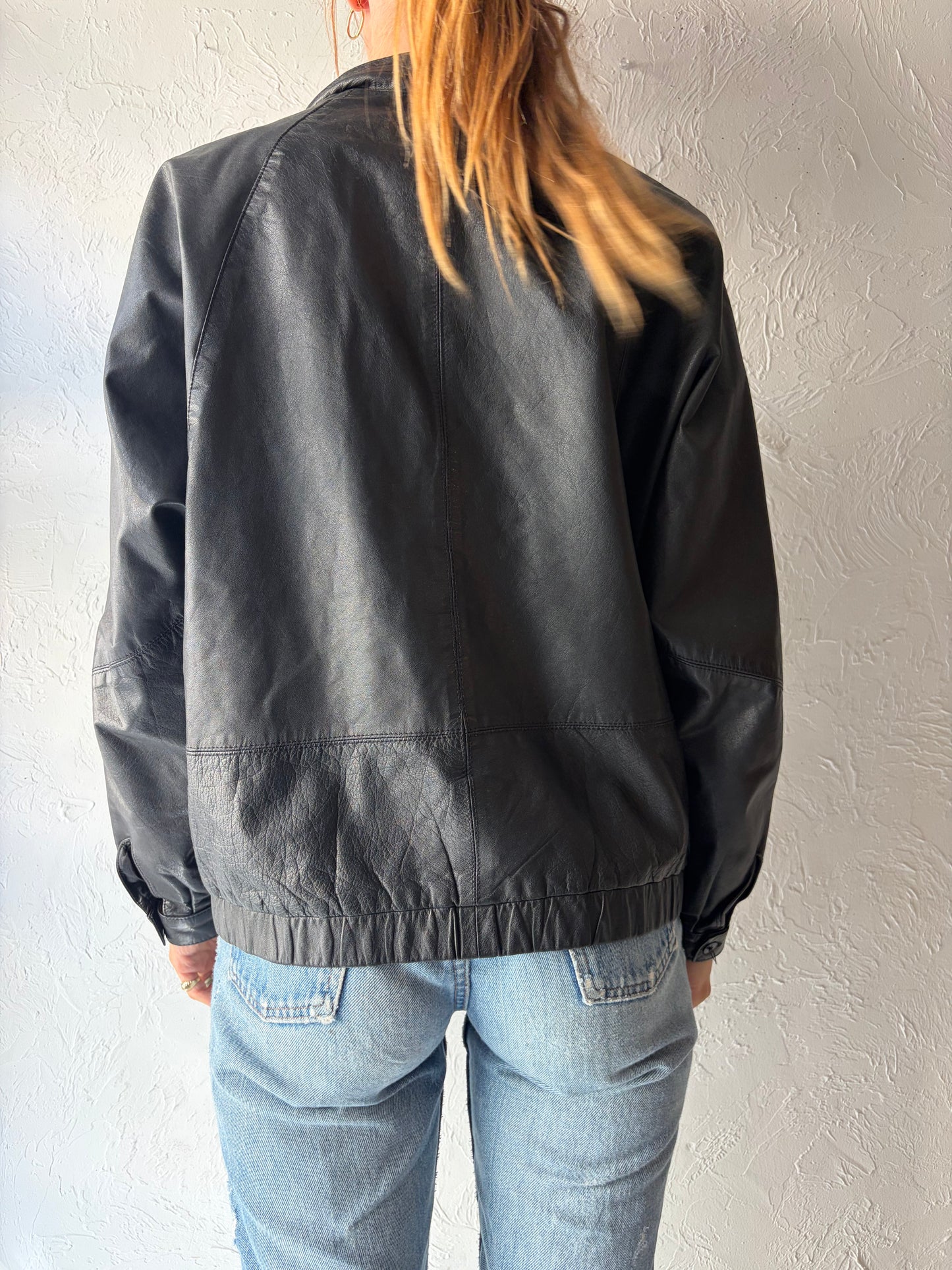 90s 'Elegance' Black Retro Grungecore Leather Jacket / Medium