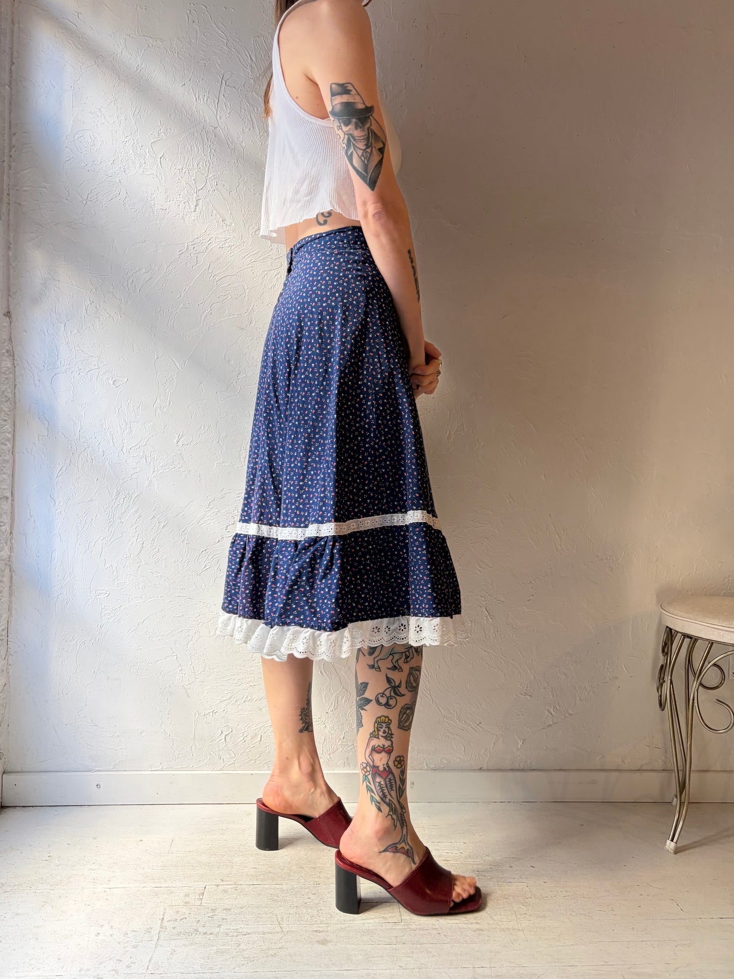 Vintage Handmade Floral Peasant Skirt / Small